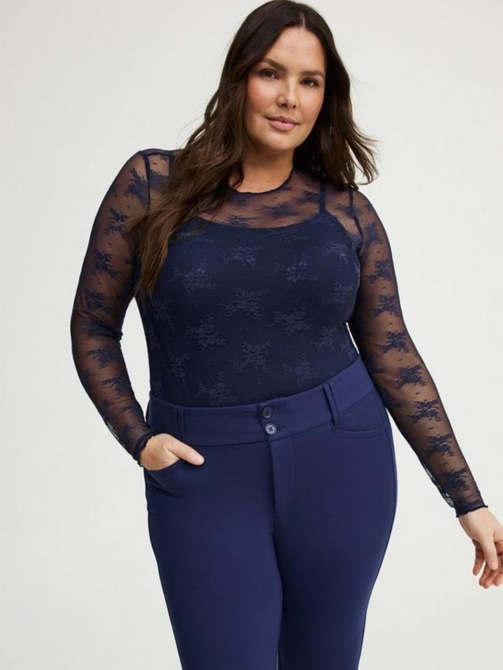 Torrid Sheer Lace Crew Neck Long Sleeve Top